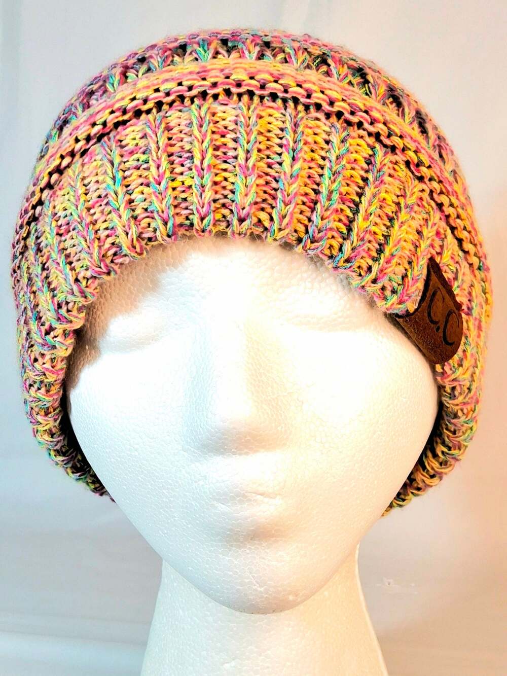 C.C Exclusives Light Blue Purple Yellow Candy Colors Mix Thick Stretch Knit Cap